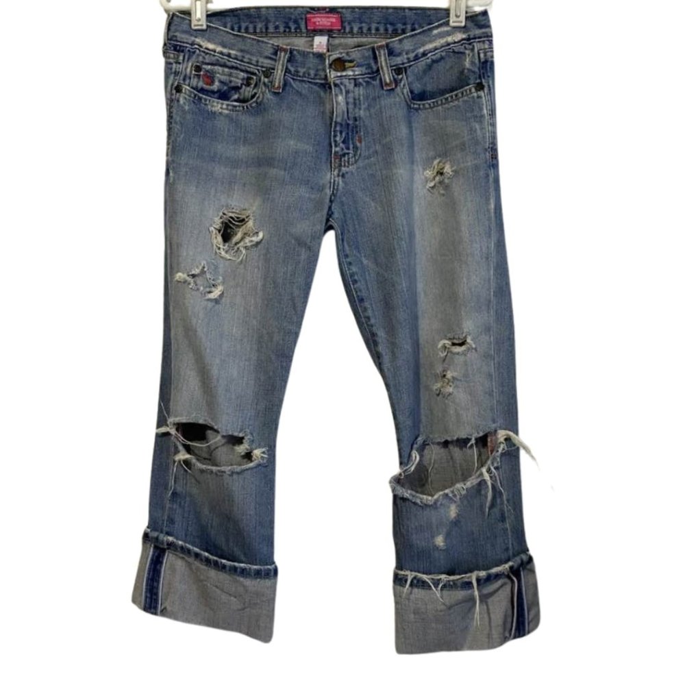 Abercrombie & Fitch Distressed Destroyed Cropped Cuff Jeans - Pink Thread Sz 6